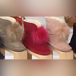 🔥BearPaw Women's Red Suede Boots with Faux Fur